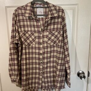 NWT White Birch Pink & Tan Plaid Flannel